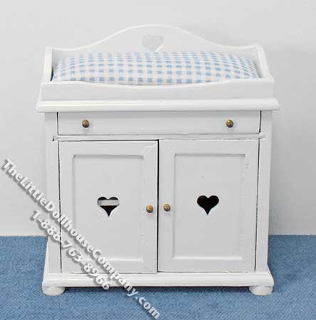 (image for) Miniature White Changing Table with Blue Linen for Dollhouses