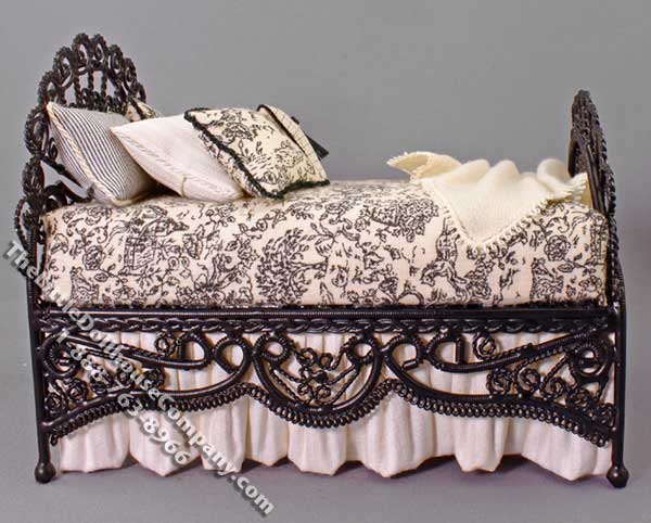 (image for) Miniature Black Bed with Pillows and Bedspread by Janet