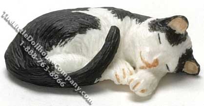 (image for) Dollhouse Scale Model Sleeping Black and White Cat