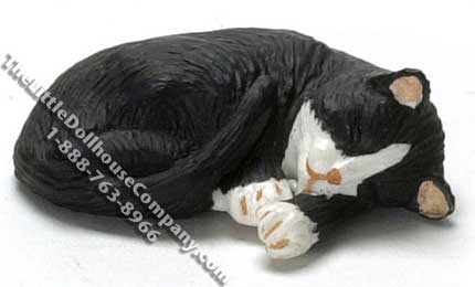 (image for) Dollhouse Scale Model Sleeping Black with White Socks Cat