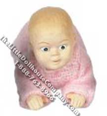 (image for) Miniature Crawling Baby in Pink Sleeper for Dollhouses
