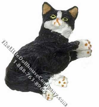 (image for) Dollhouse Scale Model Laying Black & White Socks Cat