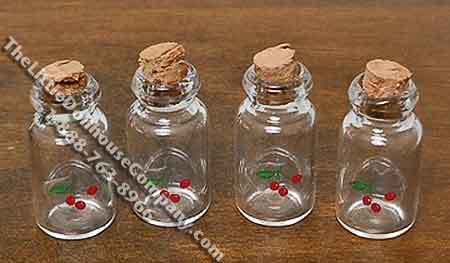 (image for) Miniature Set of Four Cherry Themed Glass Jars for Dollhouses