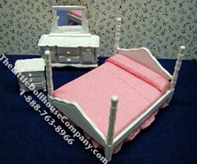 (image for) Miniature White Bedroom Set for Dollhouses