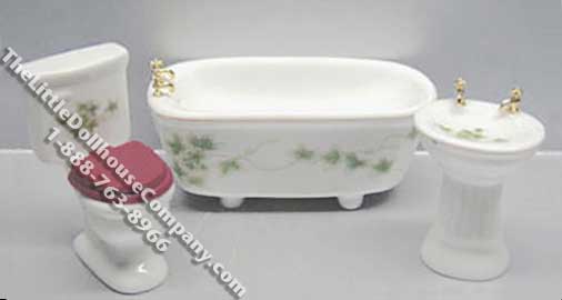 (image for) Miniature 3 Piece Ivy Stenciled Bathroom Set for Dollhouses