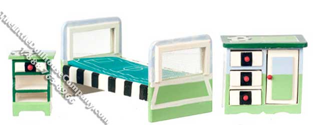 (image for) Miniature Soccer Themed Child's Bedroom Set for Dollhouses
