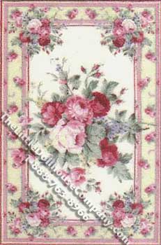 (image for) Miniature Yellow with Pink Roses Rug for Dollhouses
