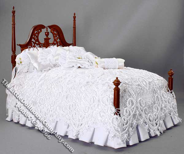 (image for) Miniature 4 Post Bed w/Pillows & Lace Covers by Serena Johnson