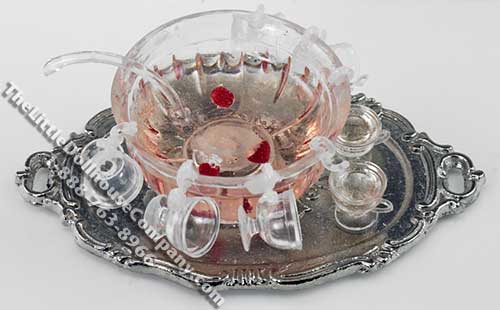 (image for) Dollhouse Scale Model Fruit Punch Bowl and 8 Glasses on Tray
